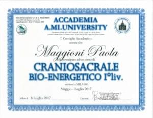 Attestato Craniosacrale Bio-energetico I° liv. - maggio 2017/luglio 2017 - Paola Maggioni