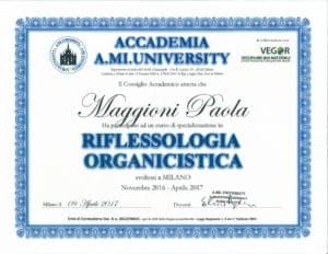Attestato Riflessologia Organicistica - novembre 2016/aprile 2017 - Paola Maggioni