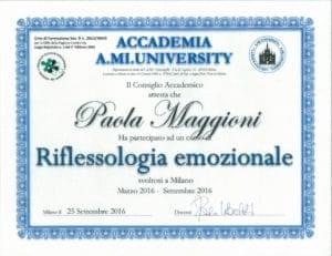 Attestato corso Riflessologia Emozionale - marzo/settembre 2016 - Paola Maggioni