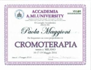 Attestato Cromoterapia - maggio 2016- Paola Maggioni