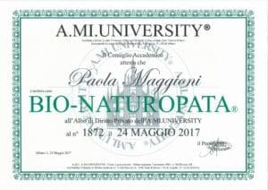 Iscrizione Albo di Diritto Privato al n°1872 A.MI. UNIVERSITY BIO-NATUROPATA - 24 maggio 20217 - Paola Maggioni