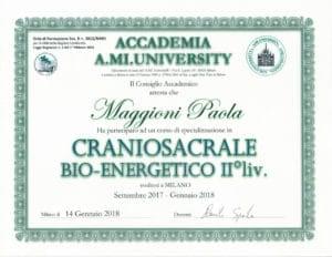 Attestato Craniosacrale Bio-energetico II° liv. - settembre 2017/gennaio 2018 - Paola Maggioni